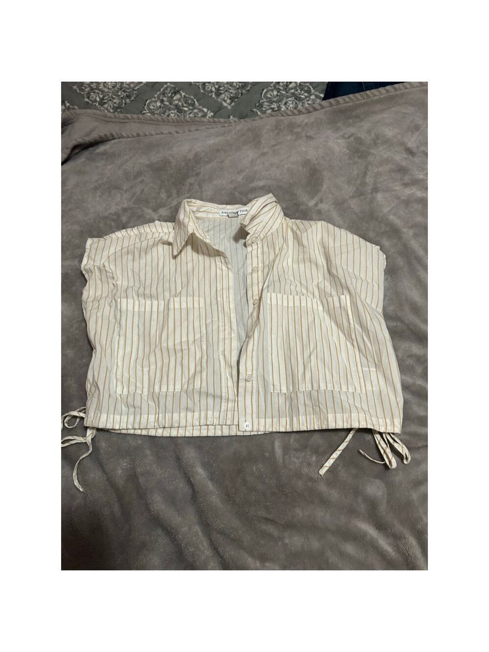 Women's AND NOW THIS White & Beige Striped Button Down Shirt S